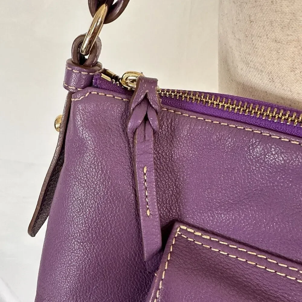 Vintage Dooney & Bourke Purple Pebble Leather Shoulder Bag Purse Flap Pocket y2k